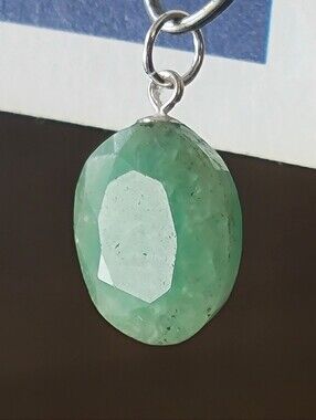 8.40ctw Natural Green Emerald Oval Cut Pendant W/ 925 Sterling Silver Bail